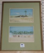 MRE, (1893) - pair watercolours, Views of Alexandria and Namleh, monogrammed and dated 15 x 24cm