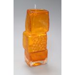 A Whitefriars tangerine-coloured drunken brick vase H.21cm