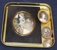 Four assorted portrait miniatures