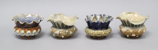 A pair of Doulton Lambeth 'shells' frill vases, and two other Doulton Lambeth frill vases, c.1885-