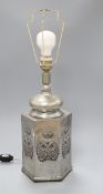 A pewter canister lamp Base H.36cm