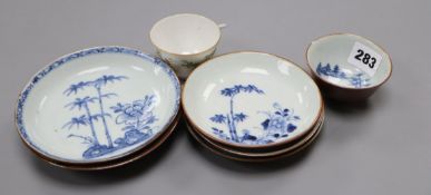 Two Chinese tea bowls and five saucers