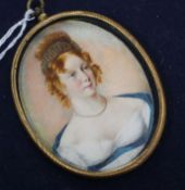 English School circa 1900oil on ivoryMiniature portrait of a lady wearing a white dress8 x 6.5cm