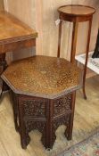 An Indian octagonal brass insert table and jardiniere stand Table W.31cm