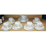 A Royal Albert Art Deco teaset, Reg. No. 784772, Hollyhocks