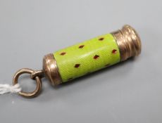 An early 20th century 9ct and enamel cased propelling pencil, closed, 30mm.