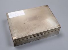 A 1930's Art Deco silver engine turned cigarette box, 15cm.