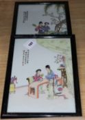 A pair of Chinese polychrome porcelain plaques H.31cm, W.21cm