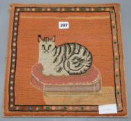 A Victorian needlepoint 'cat' panel