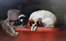 19th century after Edwin Landseer, oil on canvas, 'The Cavalier's Pets', oil on canvas 28 x 41cm