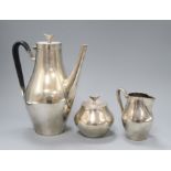 John Prip (1922-2009) for Reed & Barton silver plated three piece tea set Teapot H.24cm