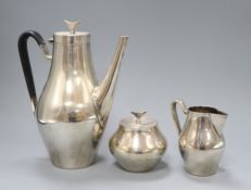 John Prip (1922-2009) for Reed & Barton silver plated three piece tea set Teapot H.24cm