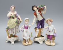 A pair of Rudolf Kammer, Volkstedt figures of grape pickers and a pair of Leonardo figures of