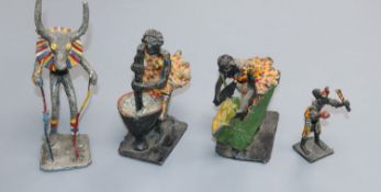 Four African cold-painted metal figures