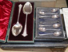Six cased sets of plated cutlery