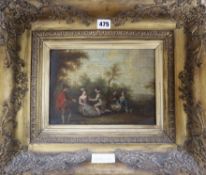 Continental School, oil on panel, 18th century figures in a landscape 18 x 25cm