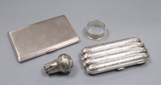 A Victorian engraved silver cigar case, an 'Elder Dempster' souvenir silver penknife and three other