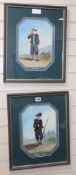 19th century Italian School, pair of watercolours, Contadino and Guardia Civica, Italian