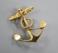 A modern 9ct gold brooch modelled as an anchor, 28mm.