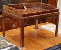 A Victorian mahogany butler's tray on later stand W.79cm