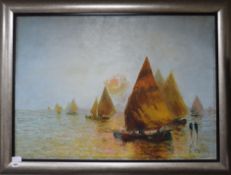 Giodarni, oil on canvas, Fishing boats off the coast, signed 75 x 105cm