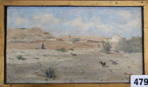 Alfred Conquest (19th century), 'Grand Canary' [sic], landscape with figure and goats, signed, oil