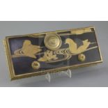 A 19th century French ormolu mounted Japanese lacquer ink stand, decorated with Mandarin ducks, 9.25