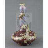 Mark V Marshall for Doulton lambeth, a flambe bottle vase entwined by a mythical beast, c.1885,