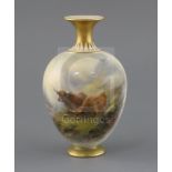 Harry Stinton for Royal Worcester, a 'Highland cattle' vase, shape 302, date code for 1915, H. 17cm