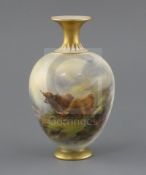 Harry Stinton for Royal Worcester, a 'Highland cattle' vase, shape 302, date code for 1915, H. 17cm