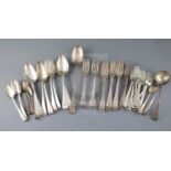 A harlequin part canteen of 19th century Old English and fiddle pattern flatware, comprising forty