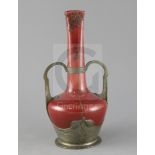 An Orivit Art Nouveau pewter-mounted flambe bottle vase, c.1900, the pottery body possibly by