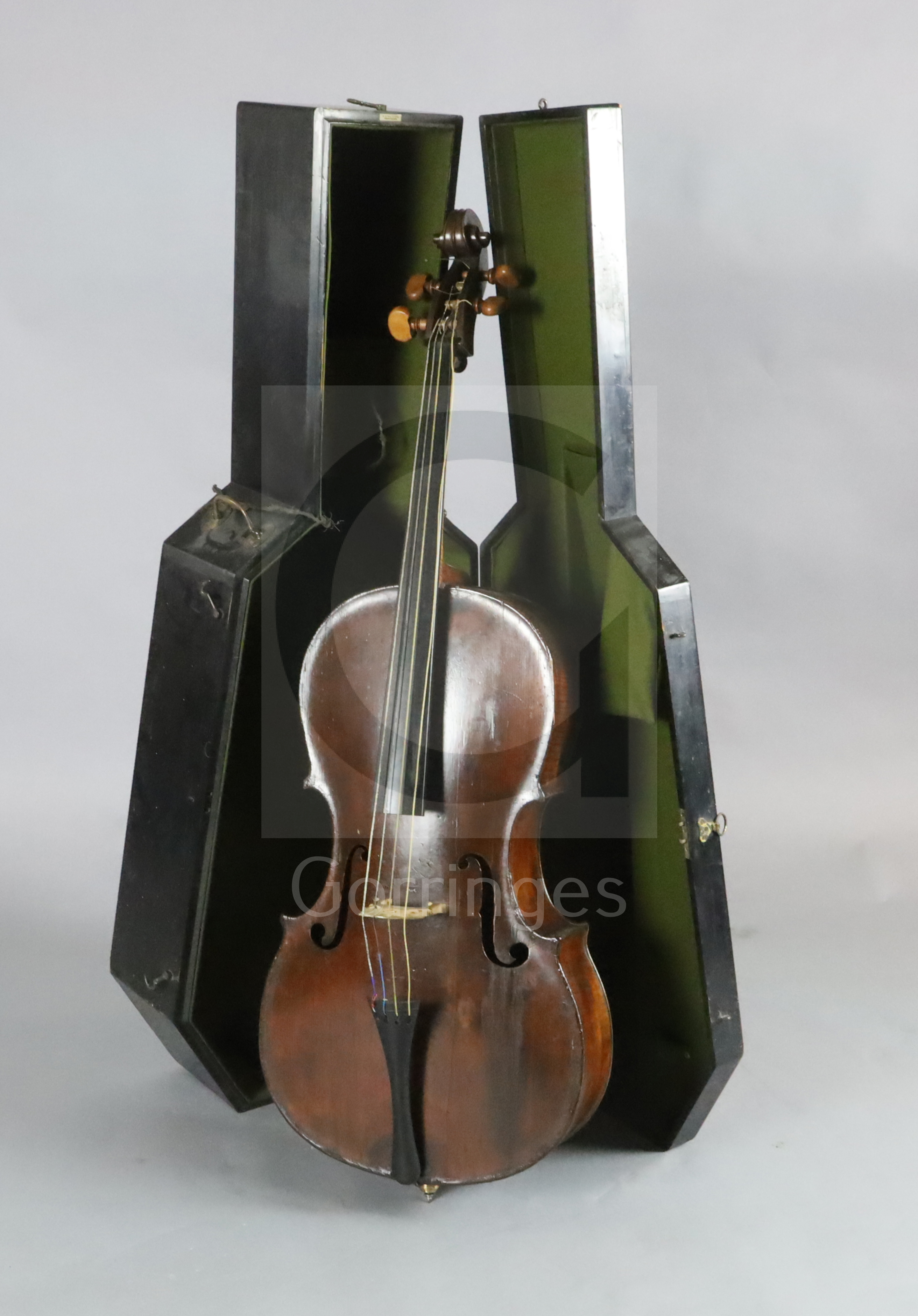 An 18th century cello, labelled 'Jacobus Stainer in absam prope oe nipontum 1660', in a W. E. Hill &