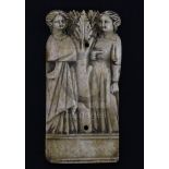 An Italian bone relief plaque, possibly Embriachi workshop, c.1390-1410, depicting two gowned