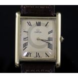 A gentleman's early 1970's 18ct gold Omega manual wind dress wrist watch, with rectangular Roman