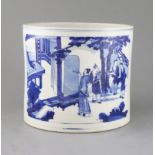 A good large Chinese blue and white brush pot, bitong, Kangxi period, c.1700-15, finely painted with