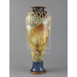 Francis C. Pope for Doulton Lambeth, a tall Art Nouveau baluster vase, c.1905, incised with flower
