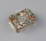 An early 19th century Scottish silver and segmented hardstone vinaigrette, of shaped rectangular