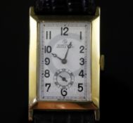 A gentleman's stylish late 1920's 18ct gold Election Grand Prix manual wind wrist watch, the