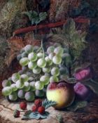 Oliver Clare (1853-1927)pair of oils on canvasStill lifes of grapes, plums, peaches, strawberries