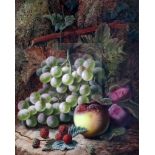 Oliver Clare (1853-1927)pair of oils on canvasStill lifes of grapes, plums, peaches, strawberries