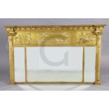 A 19th century Regency style giltwood and gesso overmantel, with classical chariot frieze over