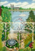 Ula Paine (1909-2001)oil on canvas'A Garden by the River'signed, label verso36 x 24in.