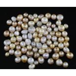 Ninety two loose undrilled assorted shaped natural pearls, gross weight, 110.89cts, with