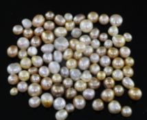 Ninety two loose undrilled assorted shaped natural pearls, gross weight, 110.89cts, with