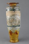 Hannah Barlow for Royal Doulton, a tall 'sheep' sgraffito vase, c.1905, impressed mark and incised