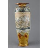 Hannah Barlow for Royal Doulton, a tall 'sheep' sgraffito vase, c.1905, impressed mark and incised