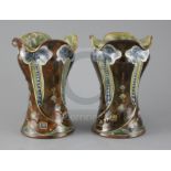 Frank A Butler for Doulton Lambeth, an pair of organic free-form lobed vases, c.1895, impressed mark