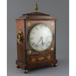 A Regency brass inset mahogany mantel timepiece, with painted Roman dial and single fusee eight