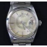 A gentleman's 1960's stainless steel Rolex Oyster Perpetual Date wrist watch, with baton numerals,